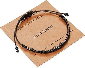 Morse Code Bracelets for Women Inspirational Gifts for Her Adjustable Black Adjustable Braided Men Bracelets Motivational Best Friend Birthday Gifts for Sister Daughter Mom Dad Christmas Jewelry…