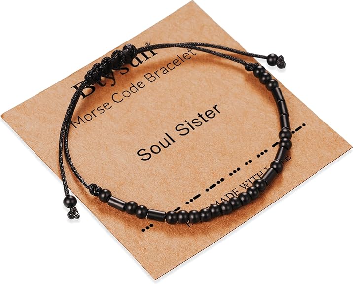 Morse Code Bracelets for Women Inspirational Gifts for Her Adjustable Black Adjustable Braided Men Bracelets Motivational Best Friend Birthday Gifts for Sister Daughter Mom Dad Christmas Jewelry…