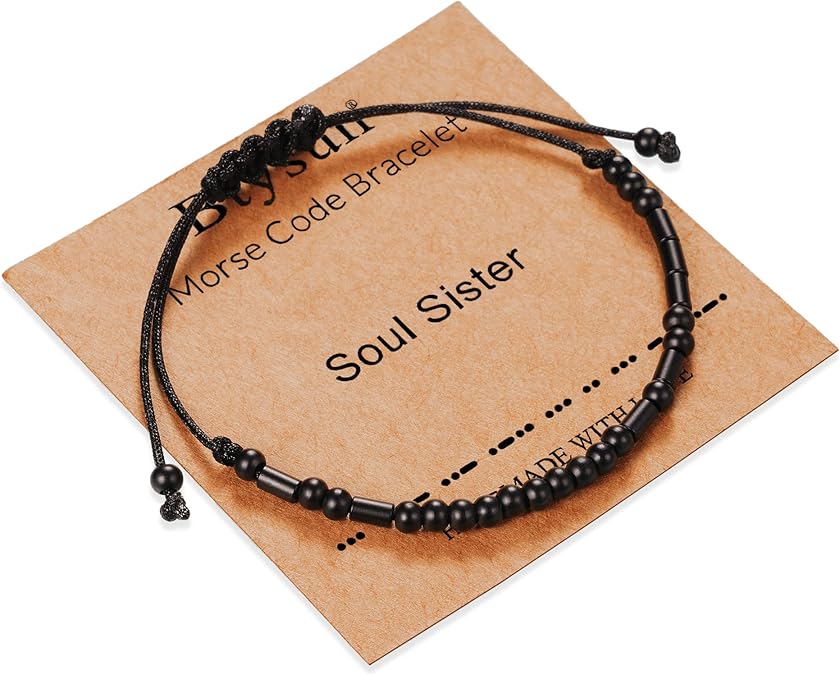 Morse Code Bracelets for Women Inspirational Gifts for Her Adjustable Black Adjustable Braided Men Bracelets Motivational Best Friend Birthday Gifts for Sister Daughter Mom Dad Christmas Jewelry…