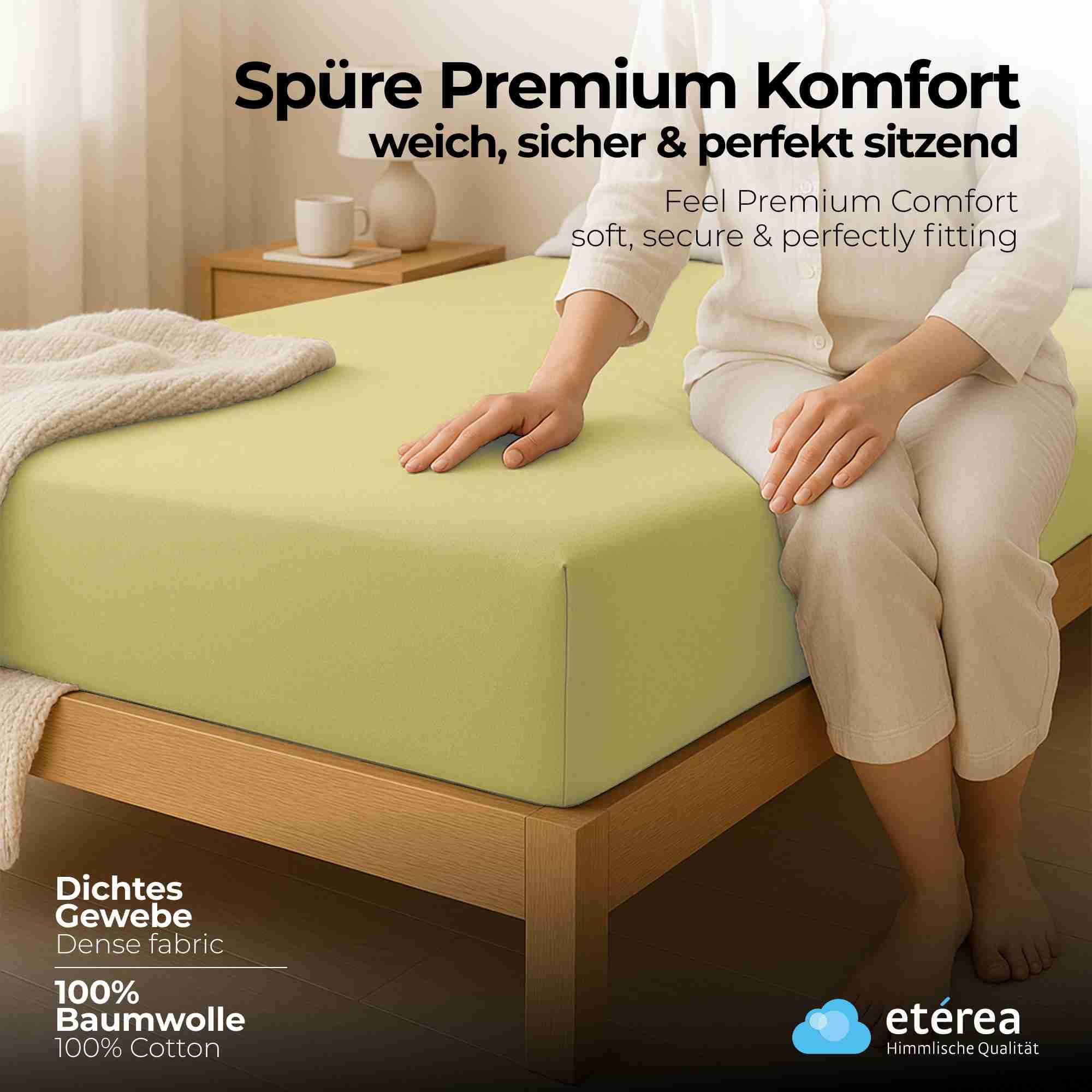 etérea Jersey 2er Set Spannbettlaken 90x200cm - 100x200cm Lind bis 25 cm Höhe - 100% Baumwolle Spannbetttuch Oekotex - Doppelpack Bettlaken 90x200 cm - 100x200 cm