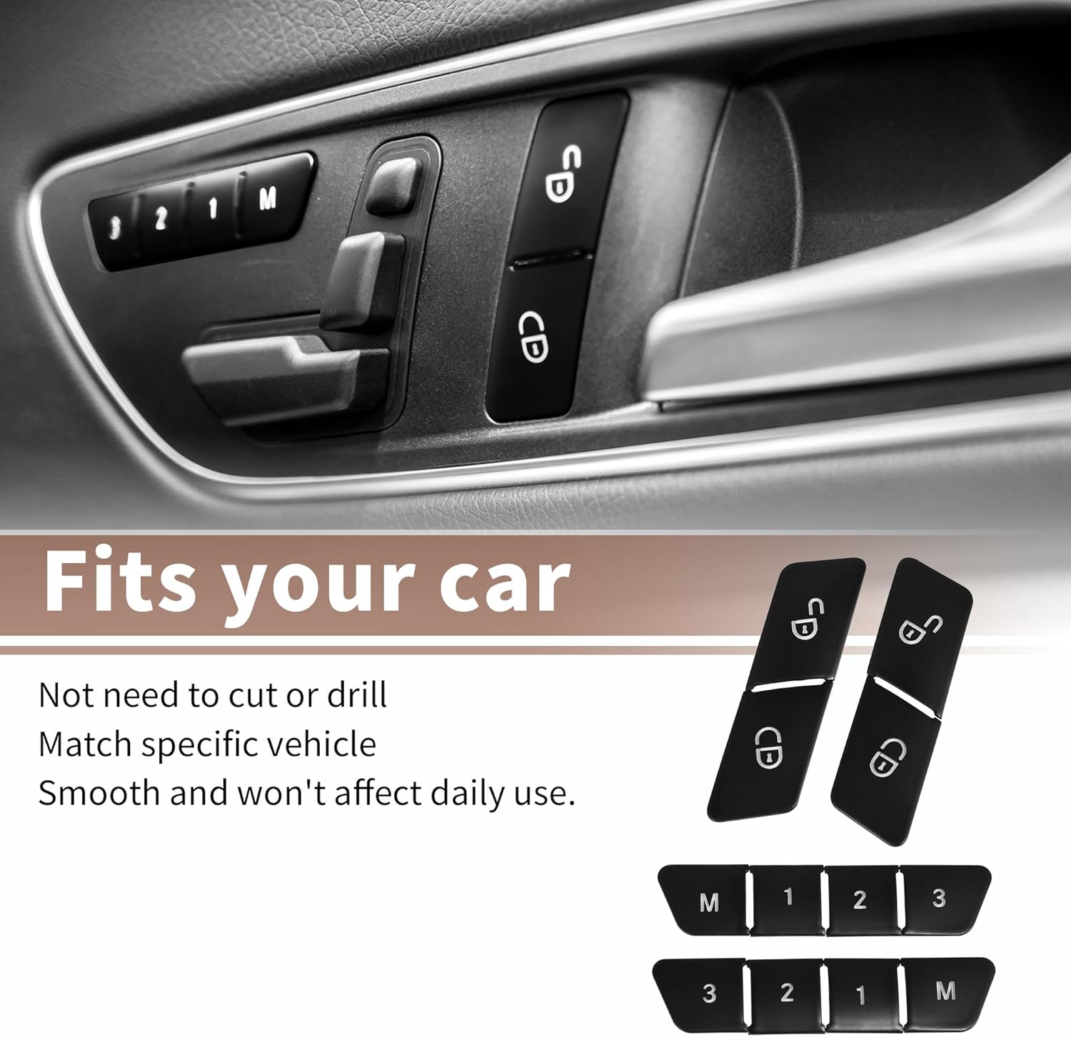 Set of 12 Car Seat Memory Door Lock Unlock Button Sticker Adjust Switch Button for Mercedes-Benz a Class 2013-2017 Interior Trim Accessory Black