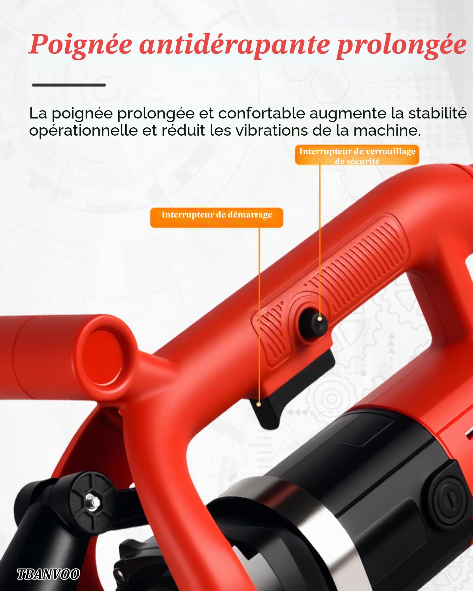 Machine à Ponceuse et Polisseuse de Sol 3600W : 6 Vitesses Réglables, Tête à Quatre Axes, avec Bague Aspirante, Poignée Auxiliaire et Meule Diamant pour Béton, Ciment et Marbre ExtensionRod