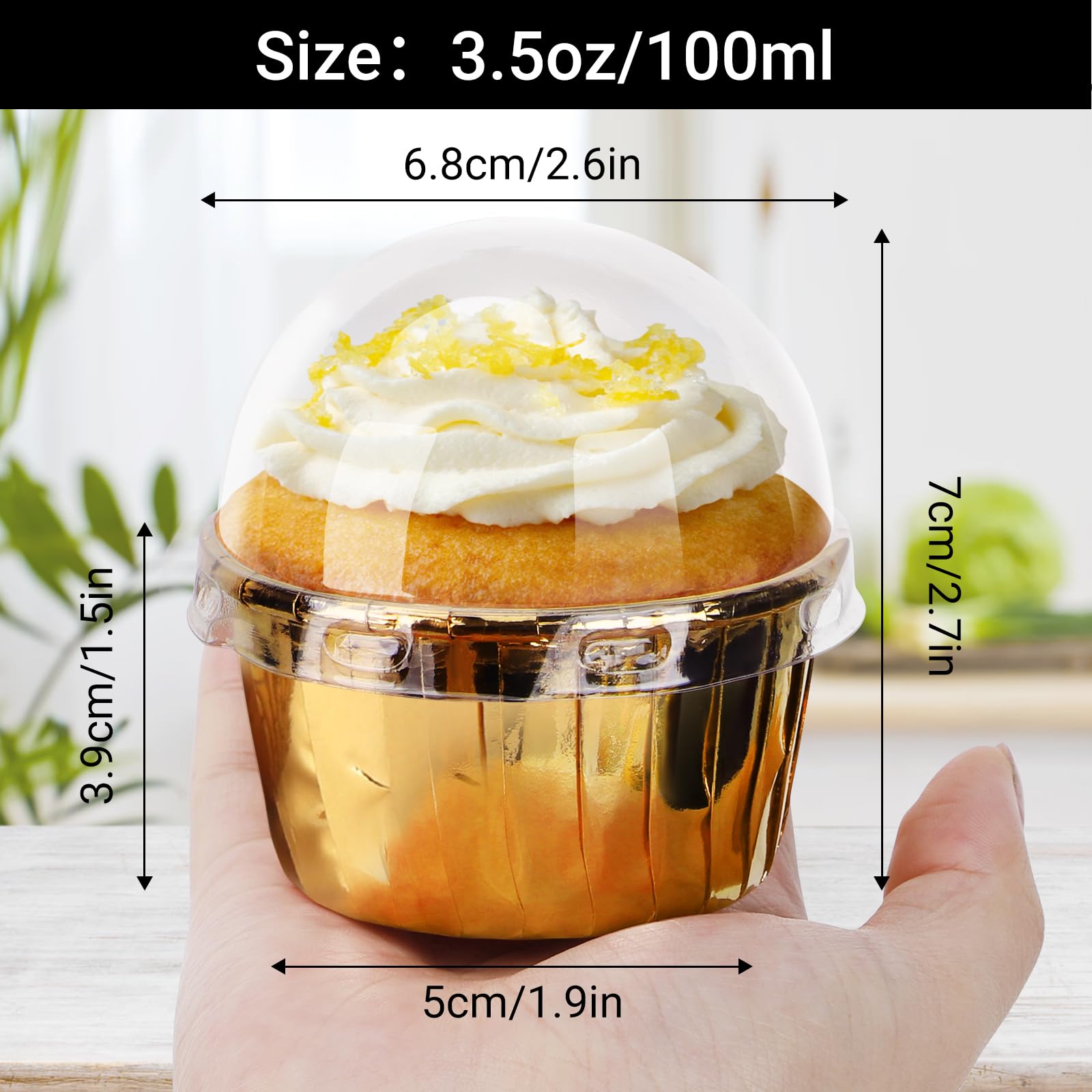 EUSOAR Gold Cupcake Cups with Lids,3.5 oz 50pcs Disposable Aluminum Foil Muffin Liners, Oven-safe Mini Baking Cups, Muffin Cups Ramekin Containers Holder for Wedding Birthday Party Picnic
