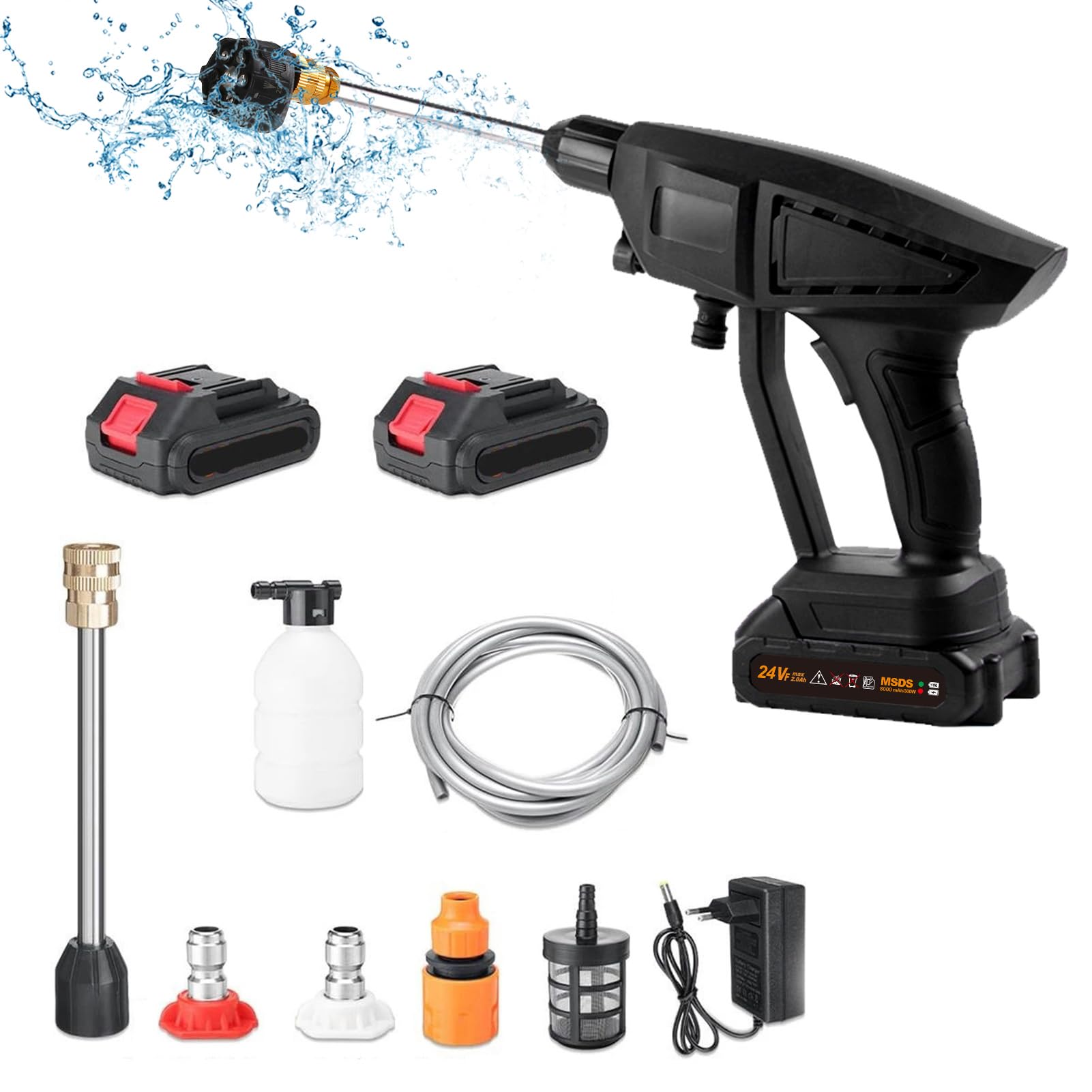 Shkalacar Lavadora a Presión Inalámbrica, 120PSI, 6 Modos, Limpiador a Presión Portátil 24V 7500mAh Batería Recargable Lavadora a Presión Eléctrica para Lavar Autos, Regar Flores, Limpiar Pisos