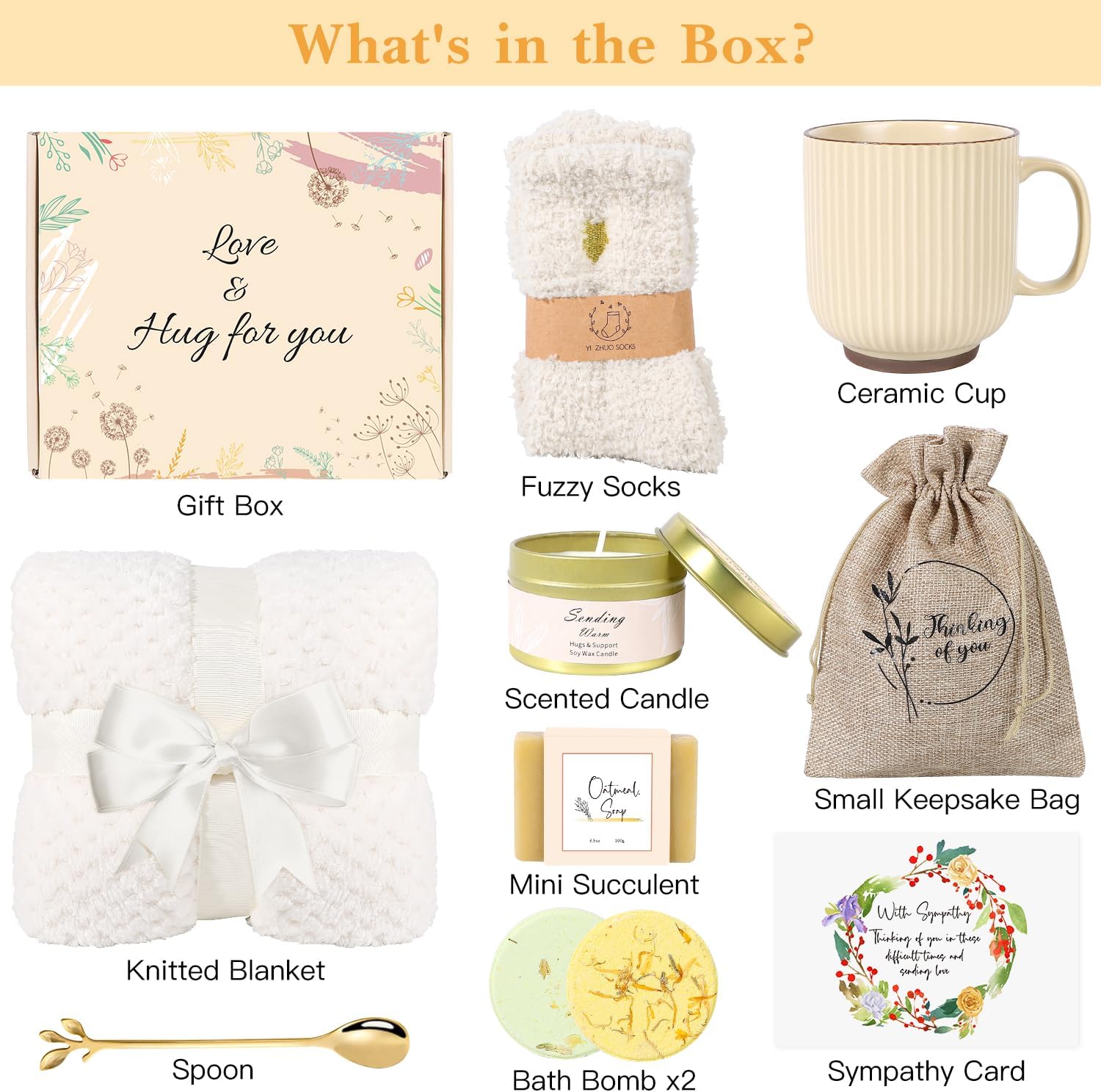 Sympathy Gift Baskets for Women, Care Package for Grieving Friend, Get Well Soon Gift Basket Thinking of You for Women Her Mom Sister Wife Girlfriend Best Friend Grandma Coworker (White) - Image 2