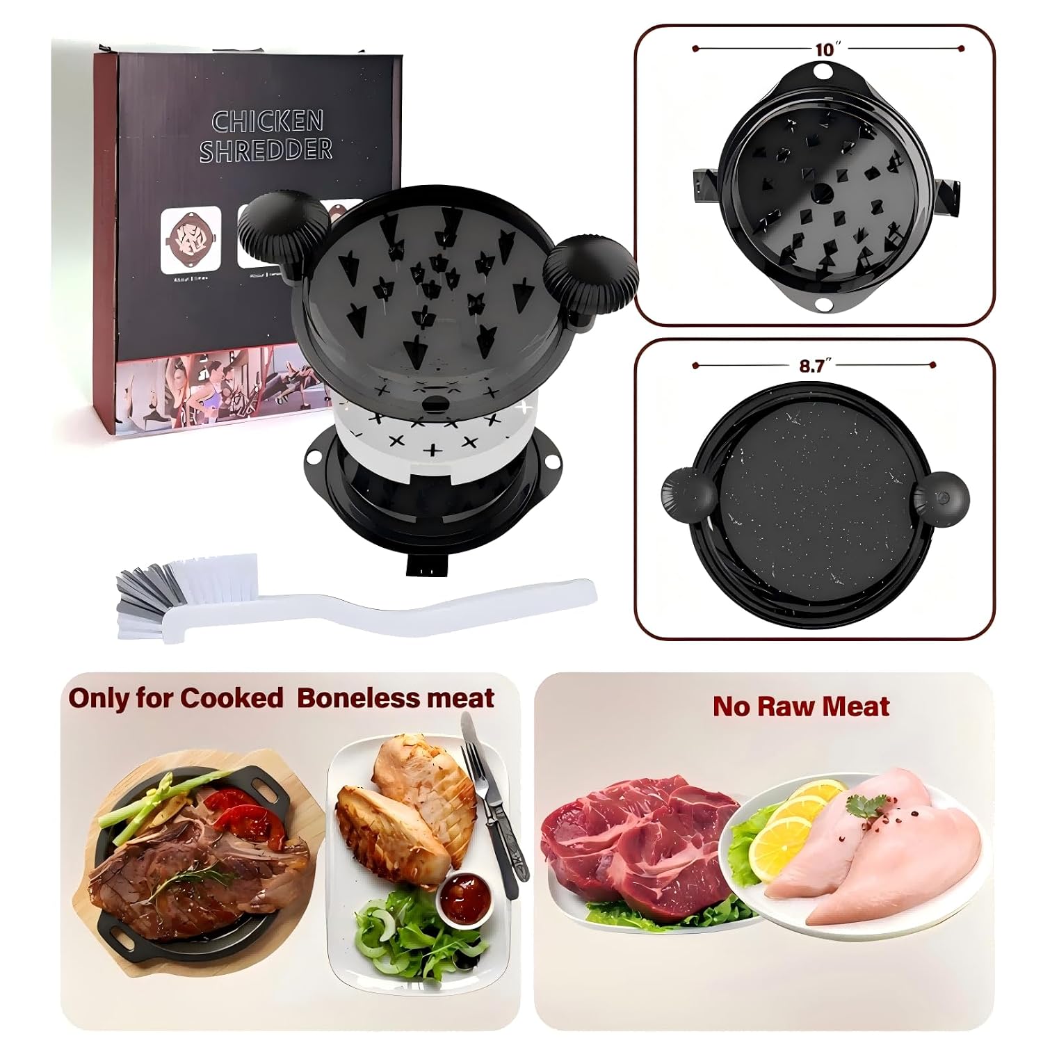 Chicken Shredder Tool Twist Large Chicken Breast Shredder Tool-Meat Shredder Meat Masher for Chicken Ground Beef Pork with Up-grated Stainless Steel Spikes Kitchen Gadgets Essentials (Orange&Black), view 13