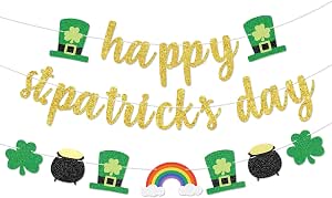 St. Patrick's Day Birthday Banner, Glitter Shamrock Decor