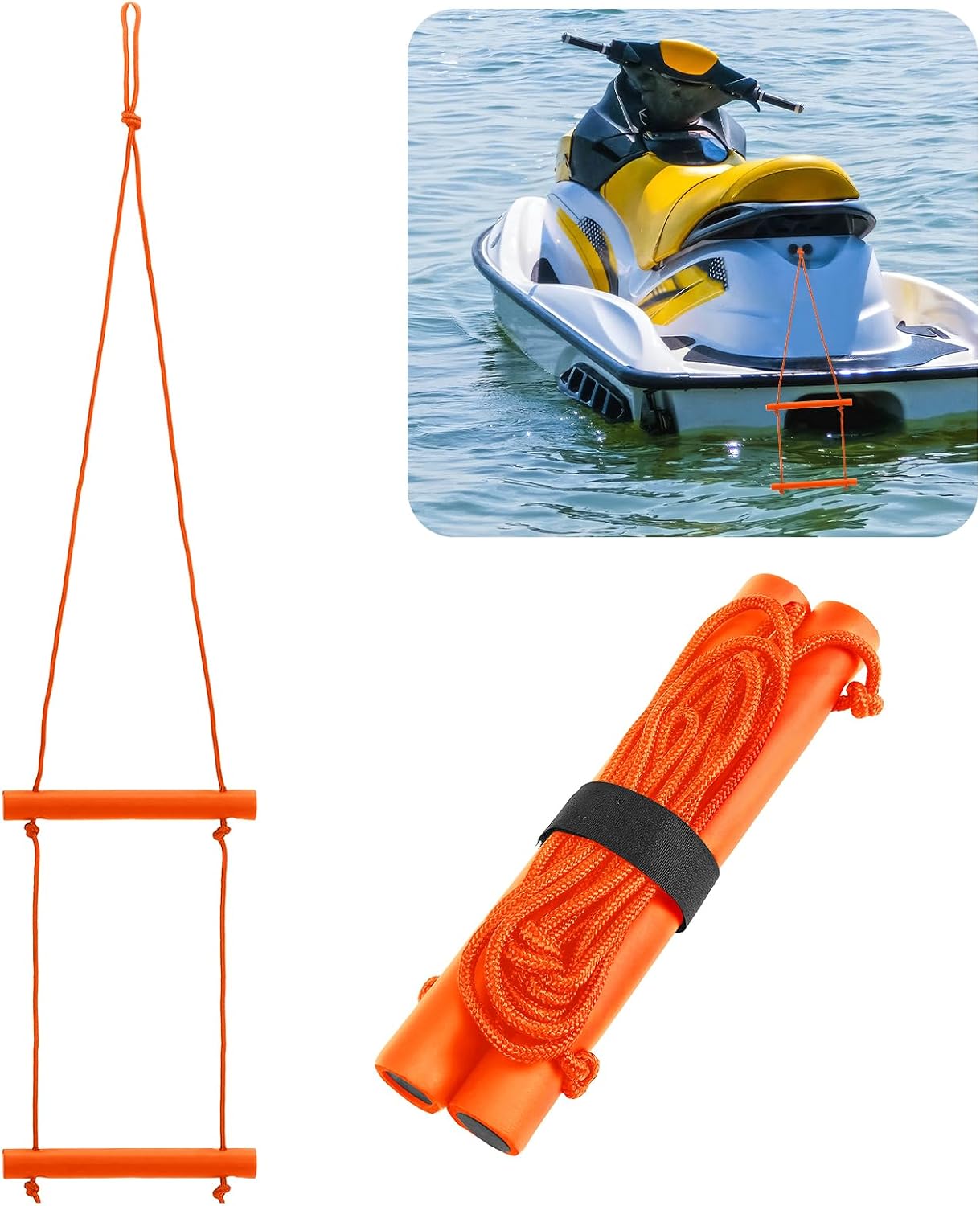 Weysat 2 Step Riser Boarding Ladder Portable Assist Rope Boat Boarding Outdoor Climbing Rope Ladder for Inflatable Boat, Sailboat, Kayak, Motorboat, Canoeing (Black)