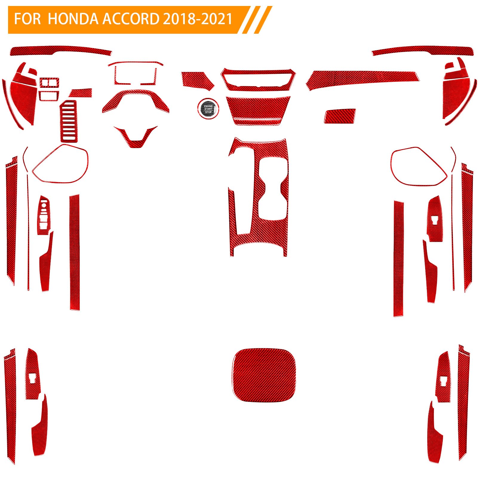 Generic Auto Interior Decoration Decal Full Complement Sticker 51pcs Set Premium Sticker Real Quality Soft Carbon Fiber Interior Trim Accessories Compatible with Honda Accord 2018 2019 2020 2021 Red