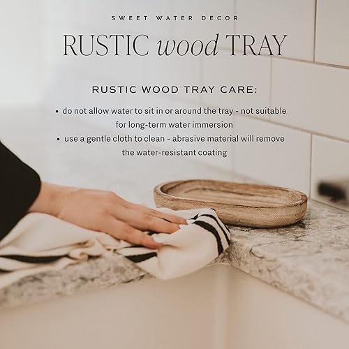 Miniatura 7 de Sweet Water Decor Bandeja grande de madera rústica para el hogar, soporte dispensador de cocina y baño, plato de joyería, soporte de jabón de madera