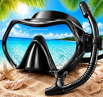 Hydomi Snorkel Set for Adults   Comfortable Leak-Proof Mask with Anti-Fog Tempered Glass, 180  Panoramic View & Dry Top Snorkel, Adjustable Diving Set for Holiday & Beach