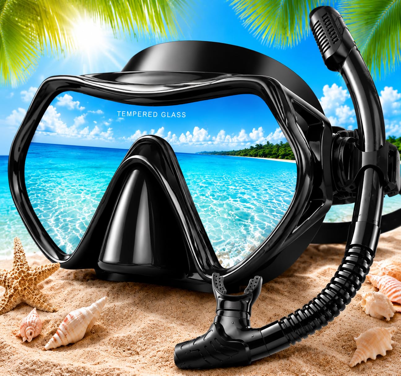 Hydomi Snorkel Set for Adults – Comfortable Leak-Proof Mask with Anti-Fog Tempered Glass, 180° Panoramic View & Dry Top Snorkel, Adjustable Diving Set for Holiday & Beach