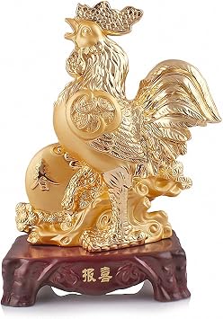 Large Size Chinese Zodiac Rooster Golden Resin Collectible Figurines Table Decor Statue