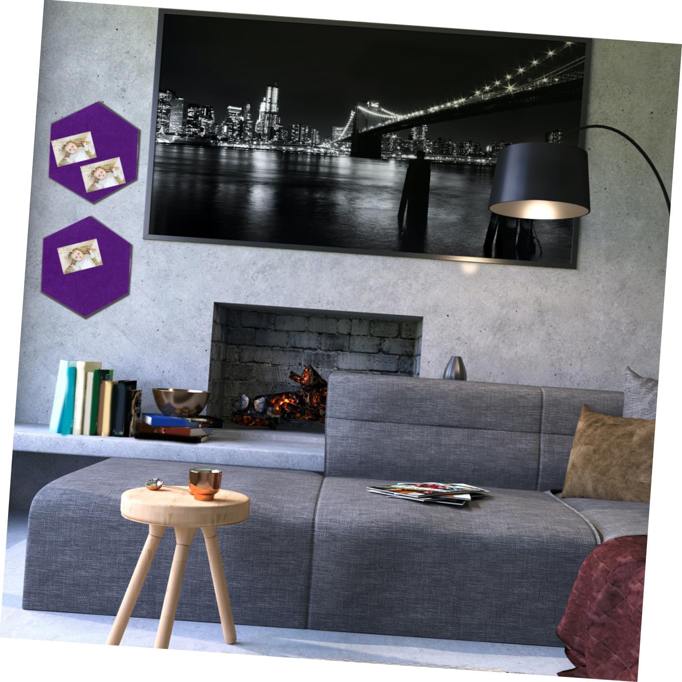 Filz Pinnwand Sechseckig 10 Stück Violett für Fotos und Schlüssel | Wanddeko für Zuhause, Modernes Schlichtes Design, Geeignet als Notizwand im Wohnzimmer
