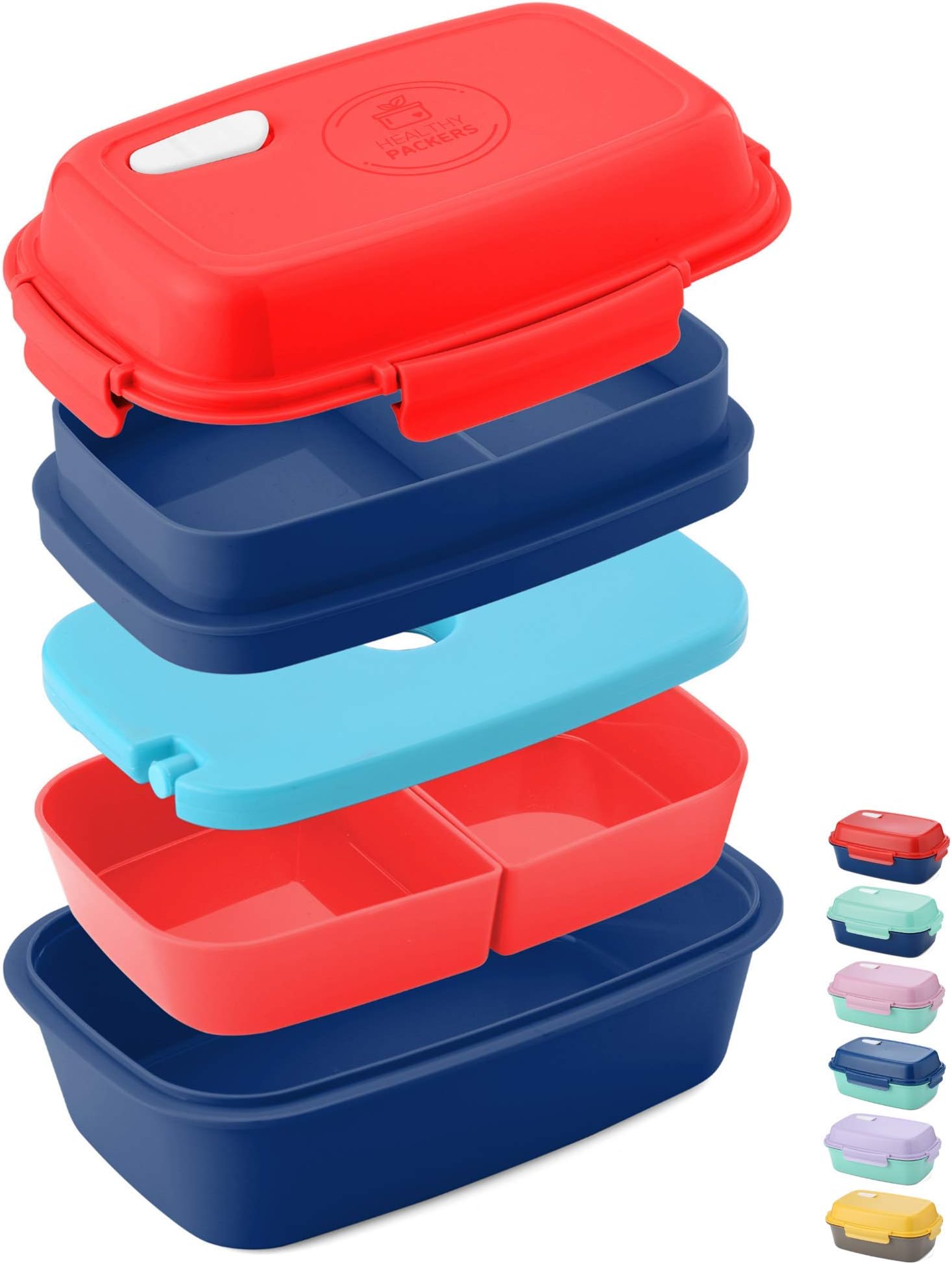 Bento Box for Kids and Adults - Perfect Lunch Box with Compartments for Packed Lunch - Plastic Leakproof Lunch Boxes for Pack Lunch with Built-in Removable Ice Pack- Microwave and Dishwasher Safe