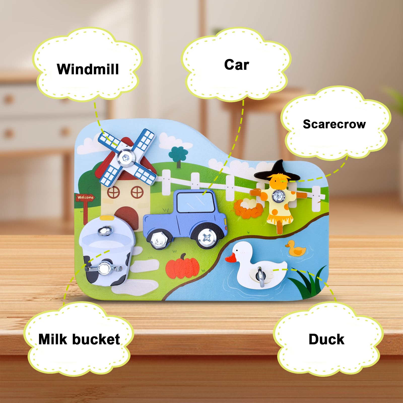 Liangding Montessori Wooden Farm Busy Board, 16 Piece Screw Activity Board - Image 2