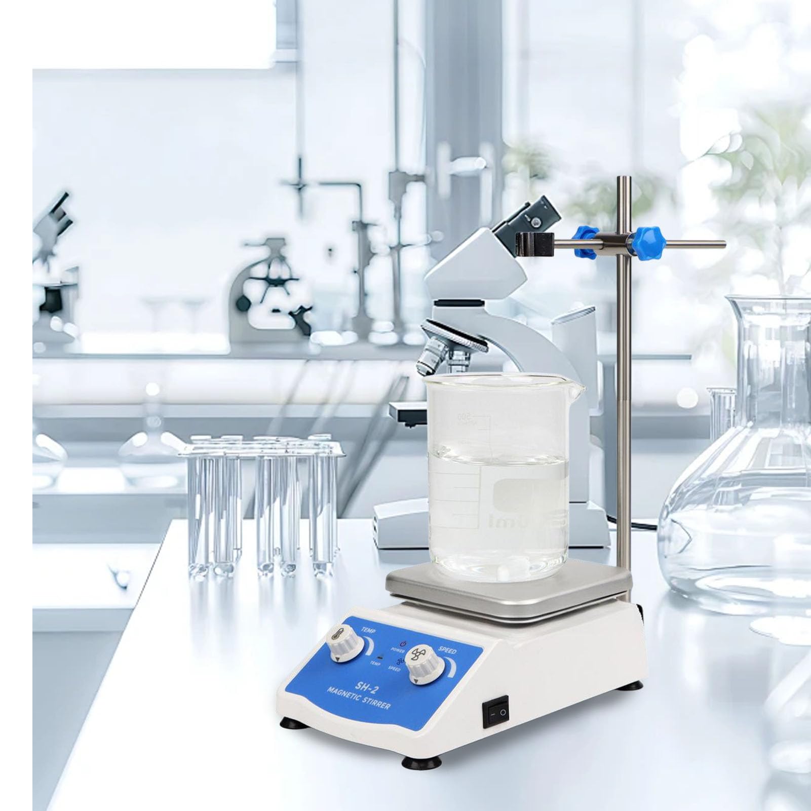 Fdit Mezclador Agitador Magnético, Placa Calefactora de Agitación Magnética de 2000 Ml con Velocidad Ajustable de 300 a 2600PRM y Control de Temperatura Constante para (Enchufe de la UE 100-240V)