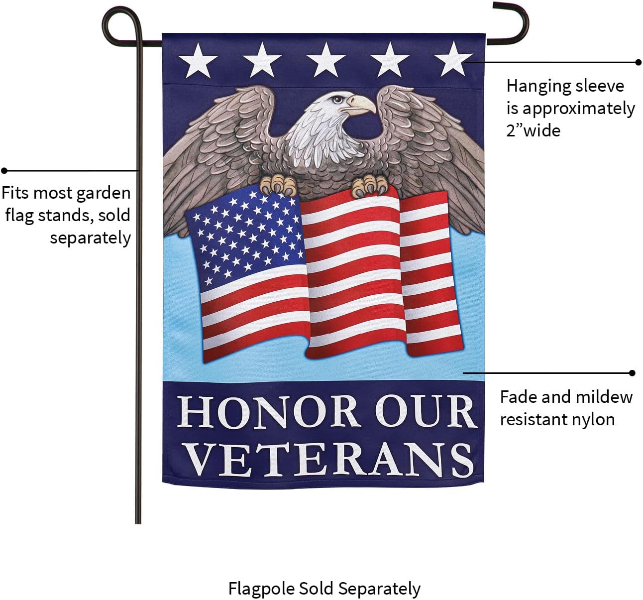Evergreen Flag Honor Our Veterans Suede Garden Flag | Patriotic Garden Flag 12x18 Double Sided | Patriotic House Flags For Outside | Small American Flag for Yard Porch Garden