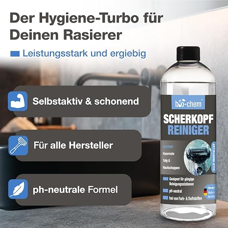 bio-chem Scherkopfreiniger Nachfüllflüssigkeit 750ml Für Reinigungs-Kartuschen von Rasierer Elektrorasierer und Bart-Trimmer verschiedener Marken