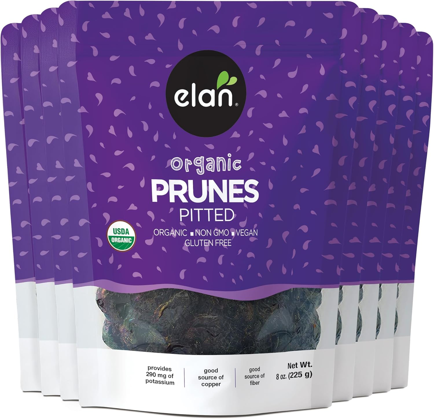 ELAN Organic Pitted Prunes Non-GMO, Vegan, Gluten-Free, 8 Count, 225g