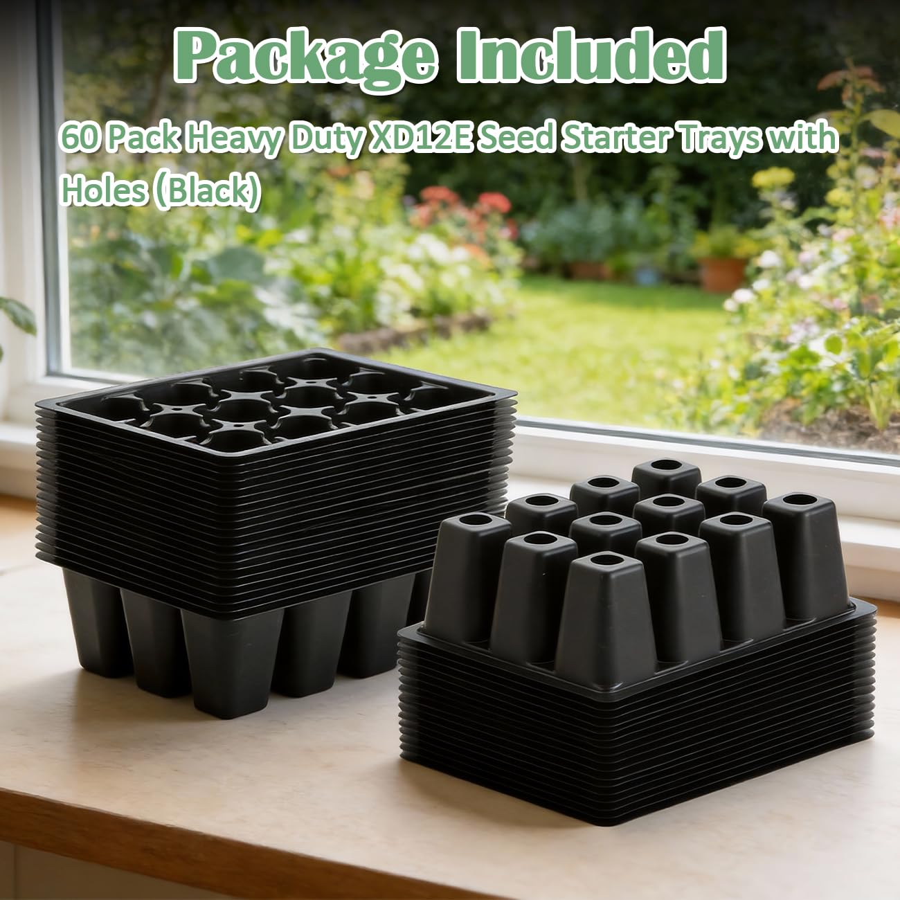 RooTrimmer Lot de 60 plateaux de démarrage de graines réutilisables à 12 cellules avec grands trous de drainage pour la germination des graines, faciles à rempoter, compatibles avec les plateaux plats