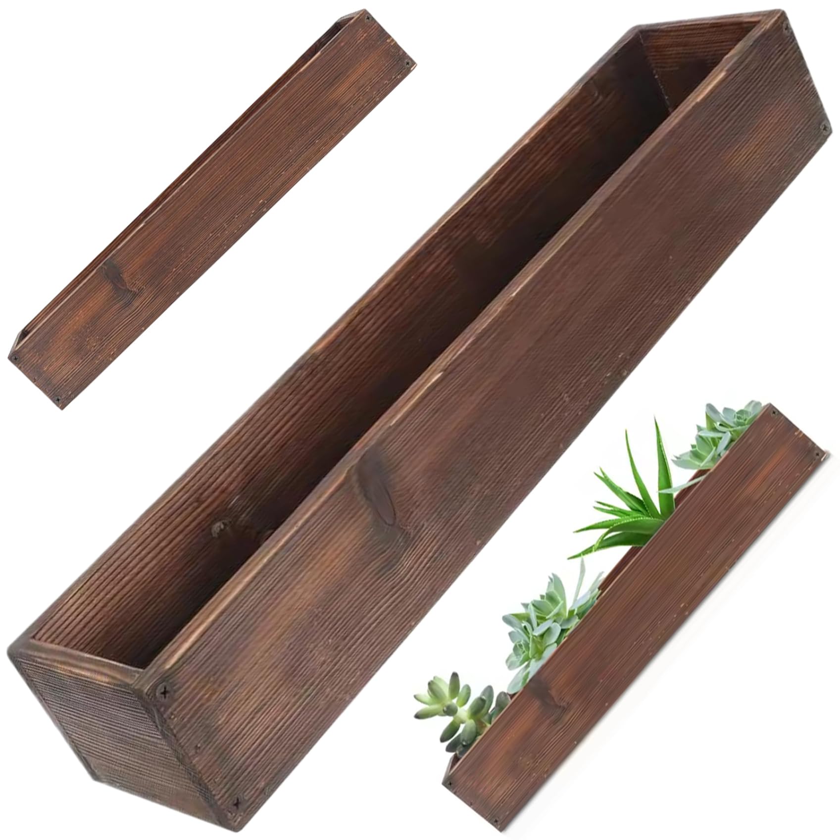 Veesper 19.7x4x2.8 Inch Rustic Wood Planter Box, Rectangular Succulent Flower Pot for Courtyard, Farmhouse, Patio, Indoor Outdoor Home Decoration, Natural Finish