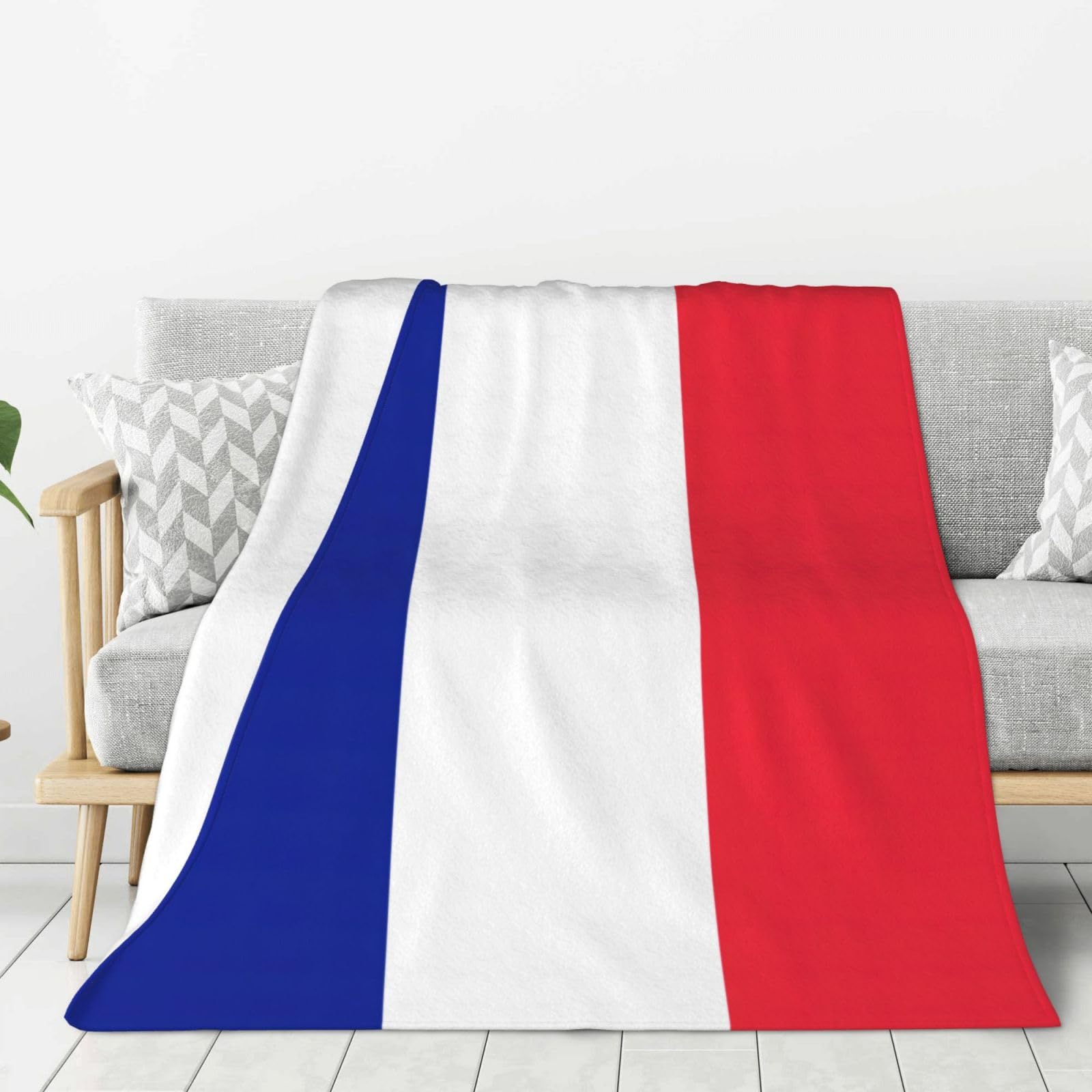 Couverture chaude en flanelle drapeau français plaid super doux lit