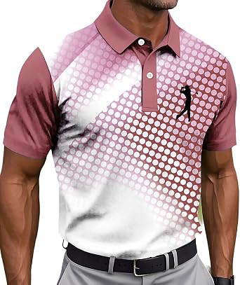 NATHGAM Mens Golf Shirt Fitted Athletic Collared Shirts Slim Fit Moisture Wicking Performance Print Short Sleeve T-Shirts