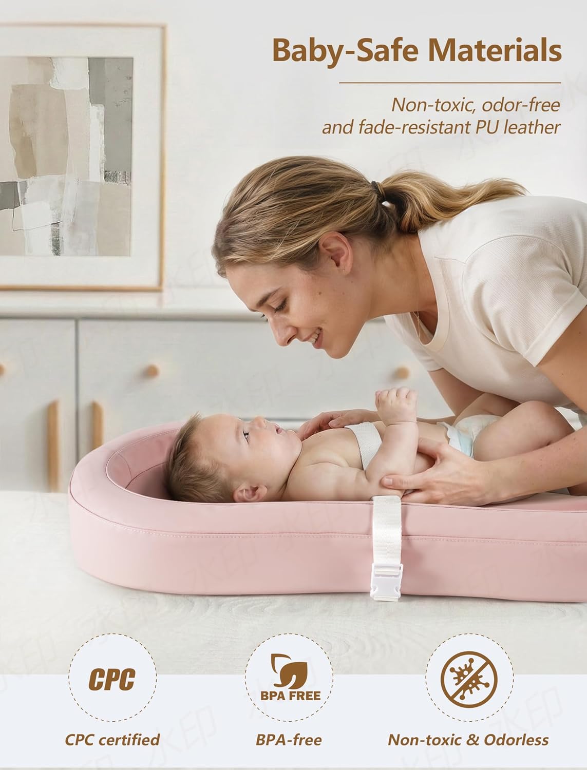 Wipeable Baby Changing Pad, Changing Pad Babies for Dresser Waterproof Standard Size in 30.7” * 15.7” for Diaper Changing on Table (Pink)