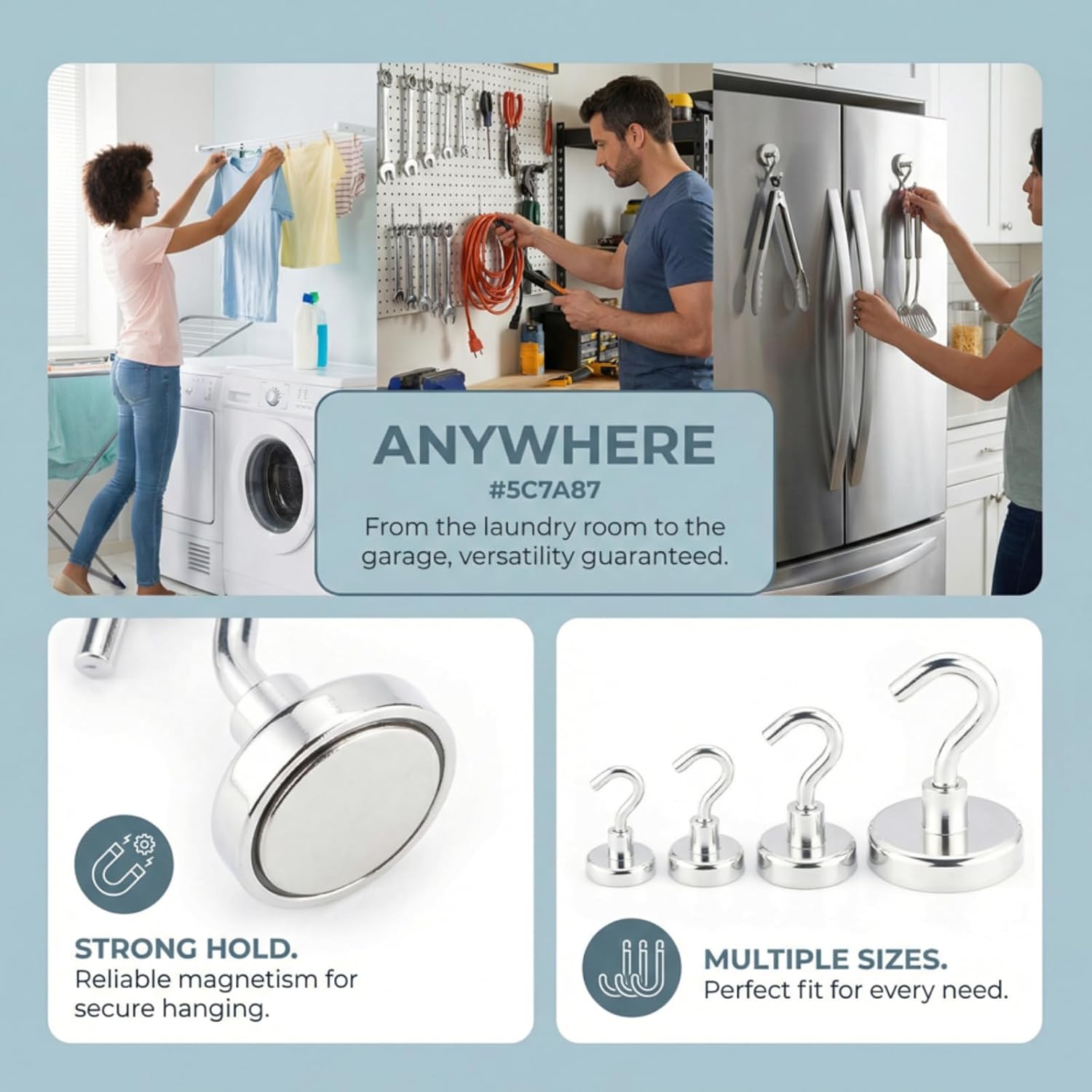 Heavy Duty Magnetic Hanging Hooks, Versatile Magnetic Hook Solution for Kitchen, Refrigerator, Workspace and Travel Use (E16 (8KG))
