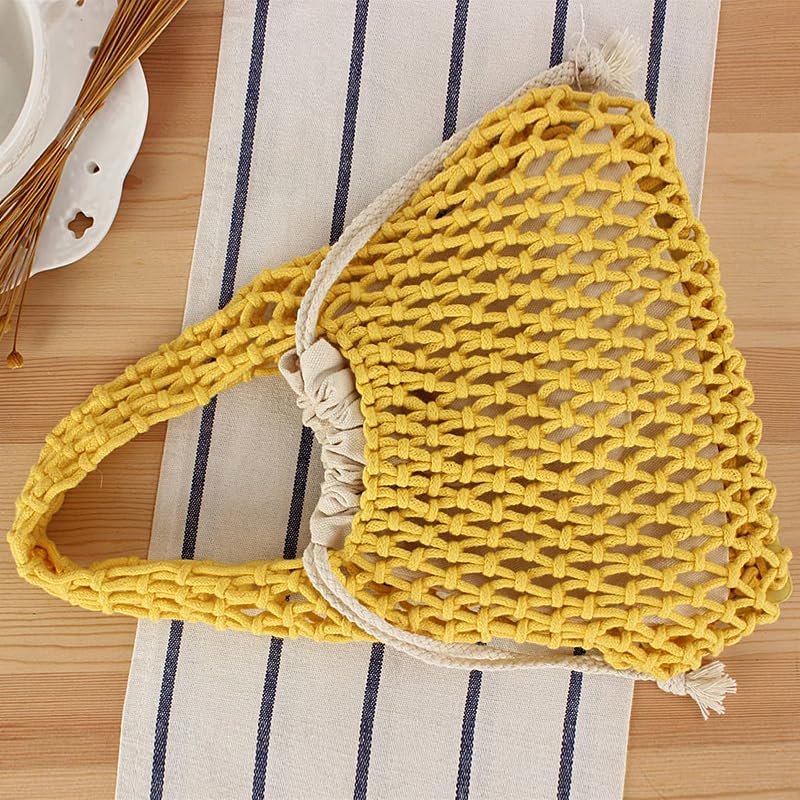 Image of Naimo Straw Beach Bag Woven Rattan Shoulder Bag Fishing Net Handbag Cotton Rope Tote Summer Crochet Hobo Bag