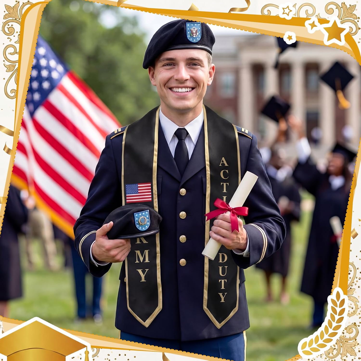 Zeyune Military Graduation Stole Sash Class 2026 72 in Trim for Army Veteran Army Active Air Force Active Navy Veteran Gift