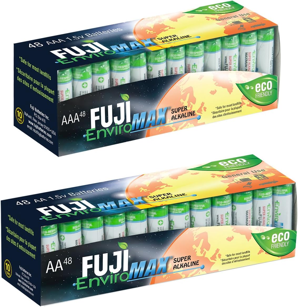 Fuji Enviromax AA + AAA Battery 96 Pack Super Alkaline - Eco Friendly, Mercury-Free Batteries, Business & Home Use, Pack of 96 (48AA + 48AAA)