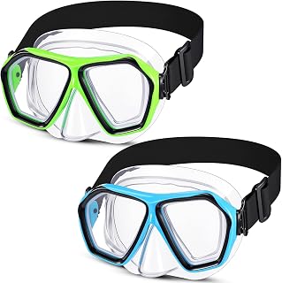 Fabbay 2 Pcs Adult Swimming Goggles with Nose Cover Diving Mask Elastic Strap Anti Fog Swim Snorkel Masks Wide View for Men Women Summer Diving Snorkeling Swimming