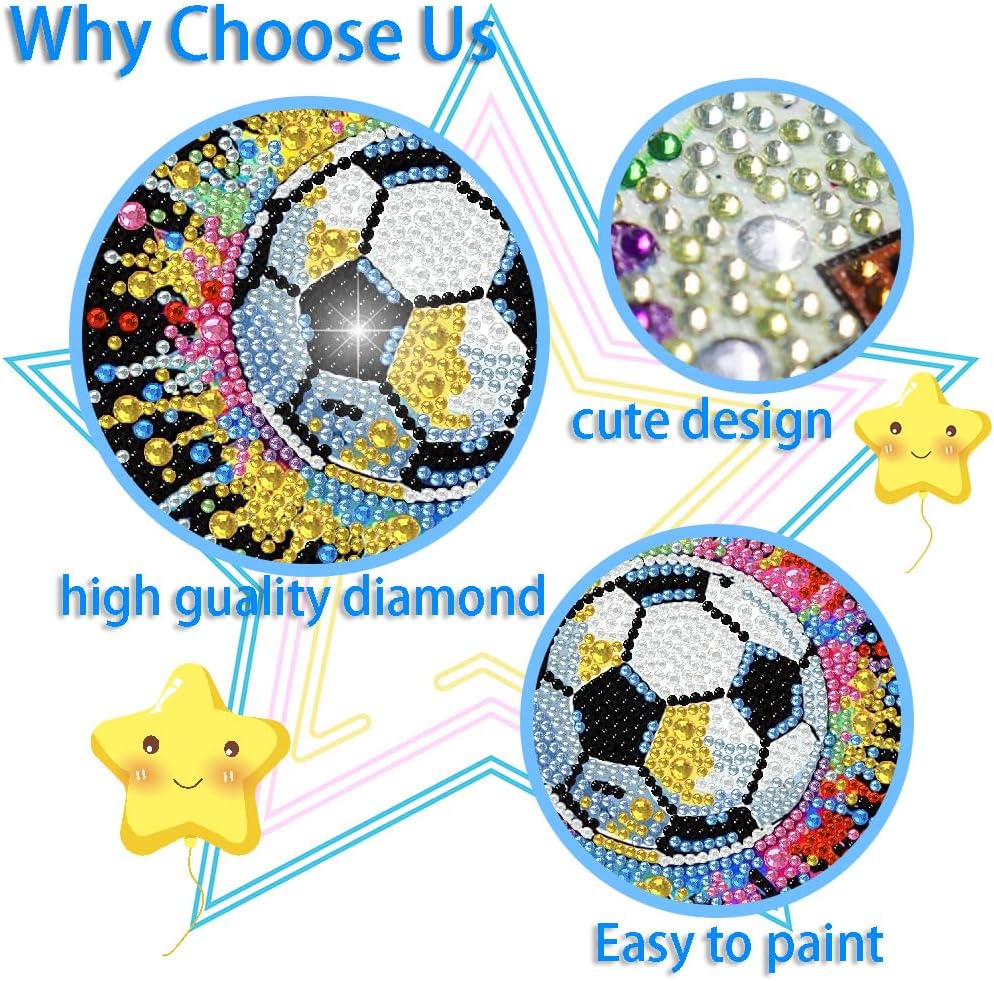 LEZHIJIA 6 Pack Small Diamond Art for Kids, Balls Mini Diamond Painting Kits for Kids, Diamond Dots Full Drill Crafts for for Kids Ages 4-8-12, Easy Gem Kit Kid for Gift Home Wall Decor 7x7inch