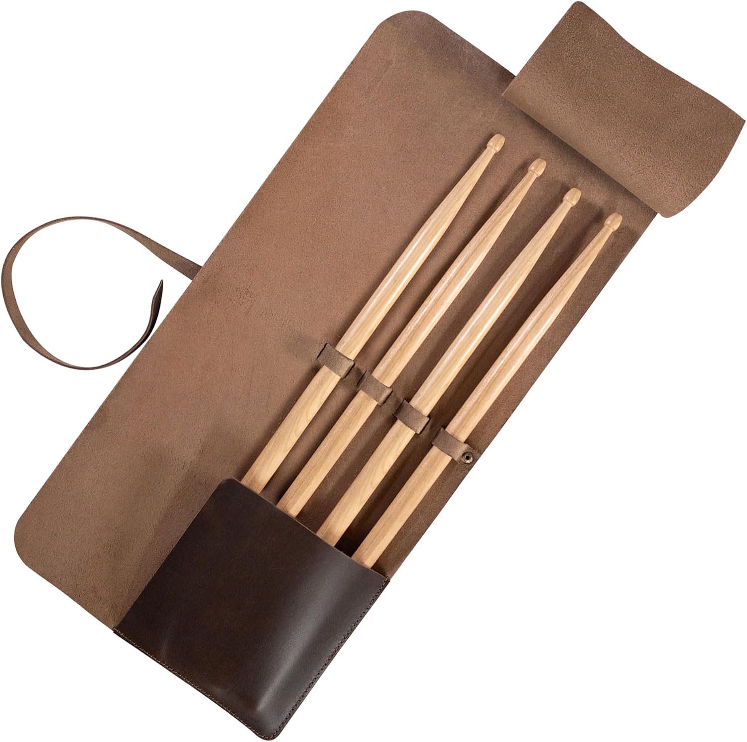 tocame, Drum Stick Roll for Drummers, Drum Stick Case with Drawstring, Accessory for Drummers, Full Grain Leather, Handmade, Bourbon Brown