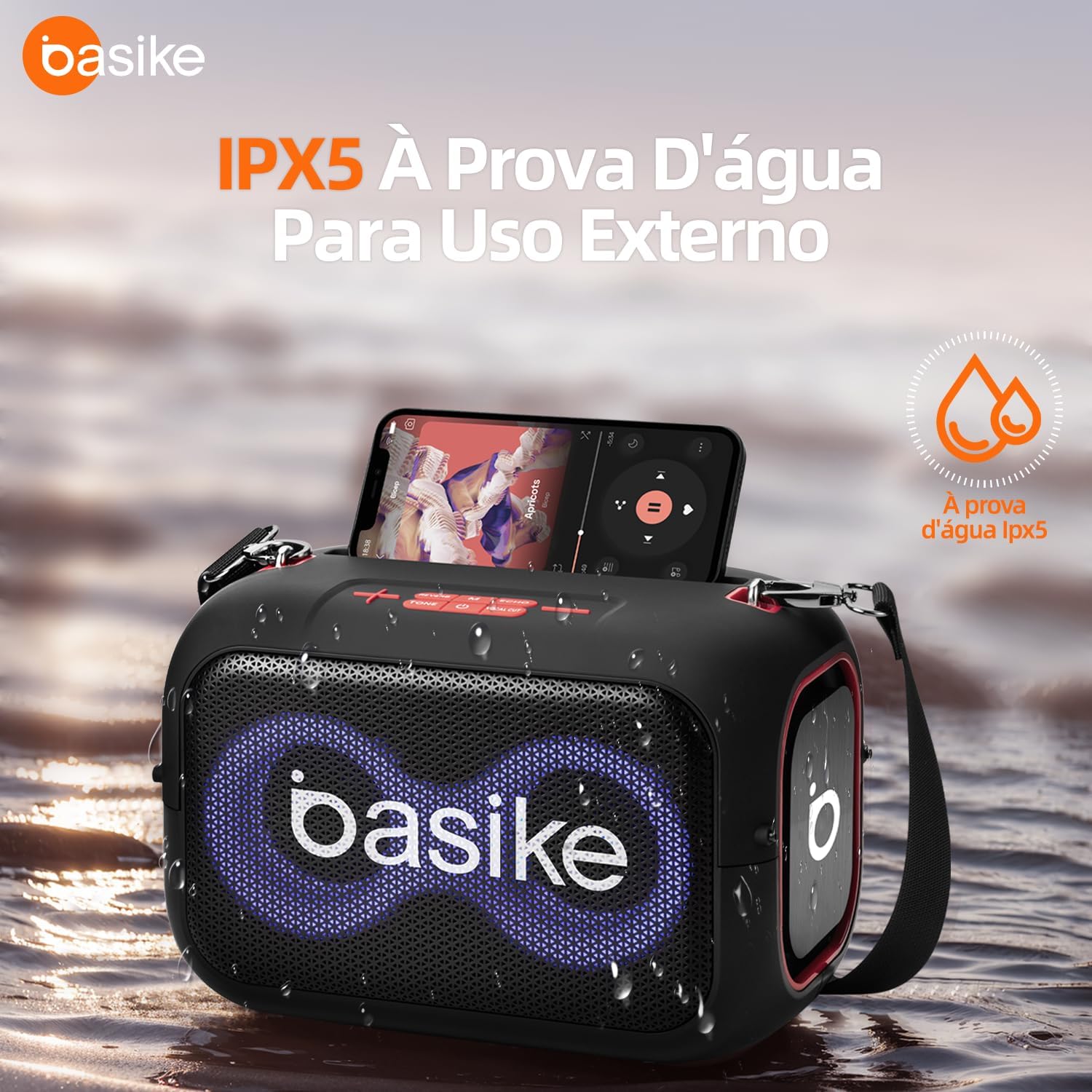 Caixa de Som Bluetooth Basike, Caixinha de Som Potente, IPX5, 6 Horas de Bateria, Rádio FM, Entrada AUX/USB/TF, Carregamento Tipo-C, (Preto) Caixa de Som Bluetooth Basike, Caixinha de Som Potente, IPX5, 6 Horas de Bateria, Rádio FM, Entrada AUX/USB/TF, Carregamento Tipo-C, (Preto)