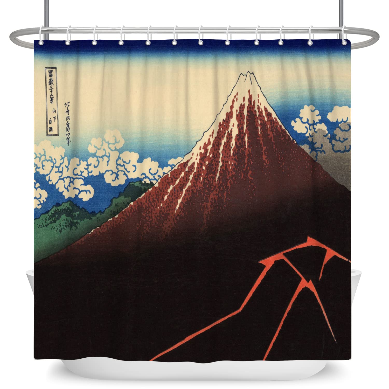 SDOTPMT 72x84inch Japanese Fuji Mountain Landscape Shower Curtain Ukiyo-e Theme Orient Traditional Ethnic Anime Bath Curtain Japan Creative Art Bathtub Curtain for Bathroom Polyester with Hooks