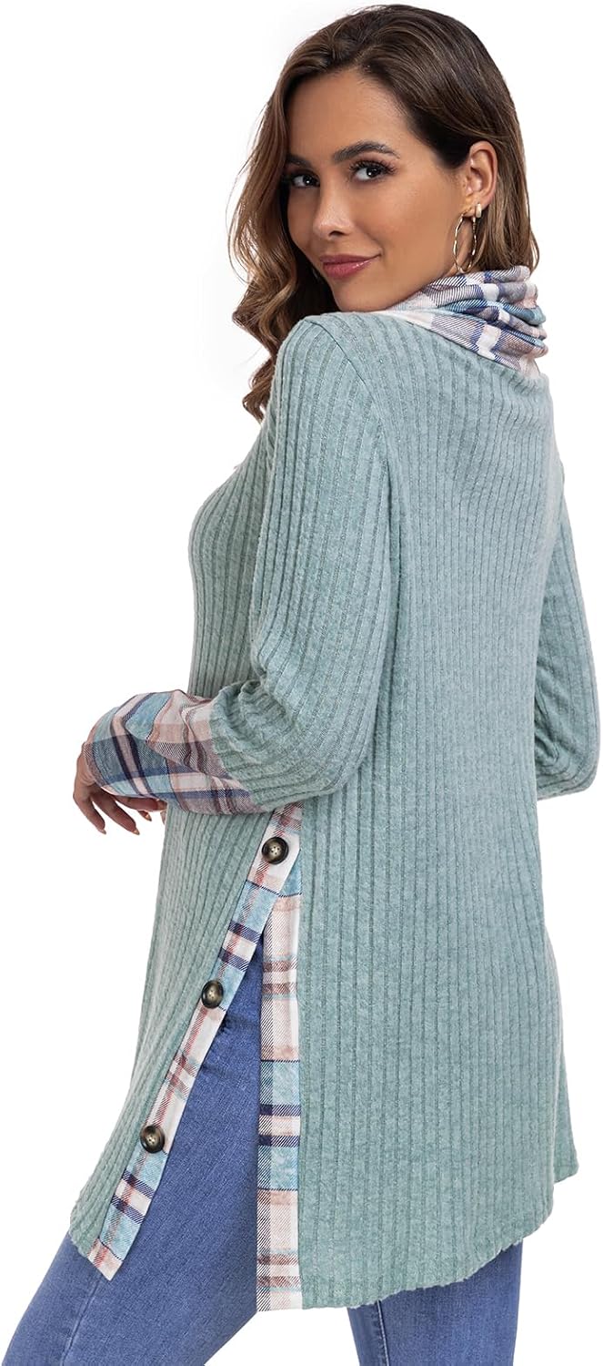 Miusey Women's Cowl Neck Tunic Sweaters Long Sleeve Shirts Lightweight Pullover Sweatshirts Side Split Tunic Tops - Image 4