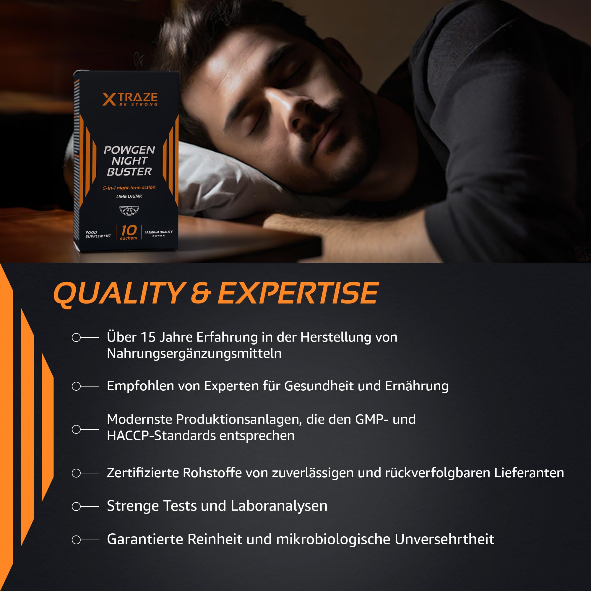 Garcinia Cambogia, Zitronenmelisse, Zichorie, Johannisbrotfrucht, Vitamin C, Vitamin B6 und Cholin | Thermogenisch und Ballaststoffreich | 10 Beutel für 10 Tage | XTRAZE Powgen Night Buster
