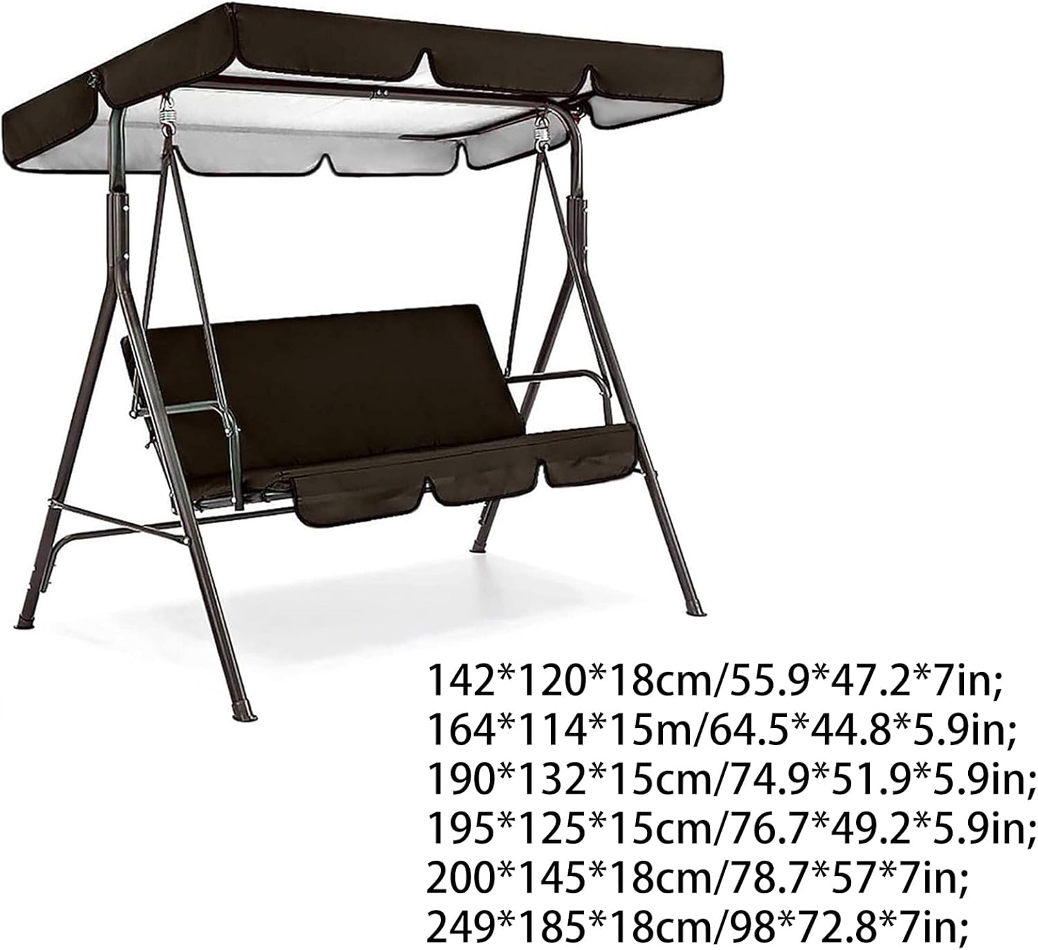 Outdoor Patio Swing Canopy Replacement Set, Universal Swing Seat Replacement Cover for Double Or Triple Garden Swing Chair, Patio Hammock(Size:195*125*15cm/76.7*49.2*5.9in,Color:Gray)