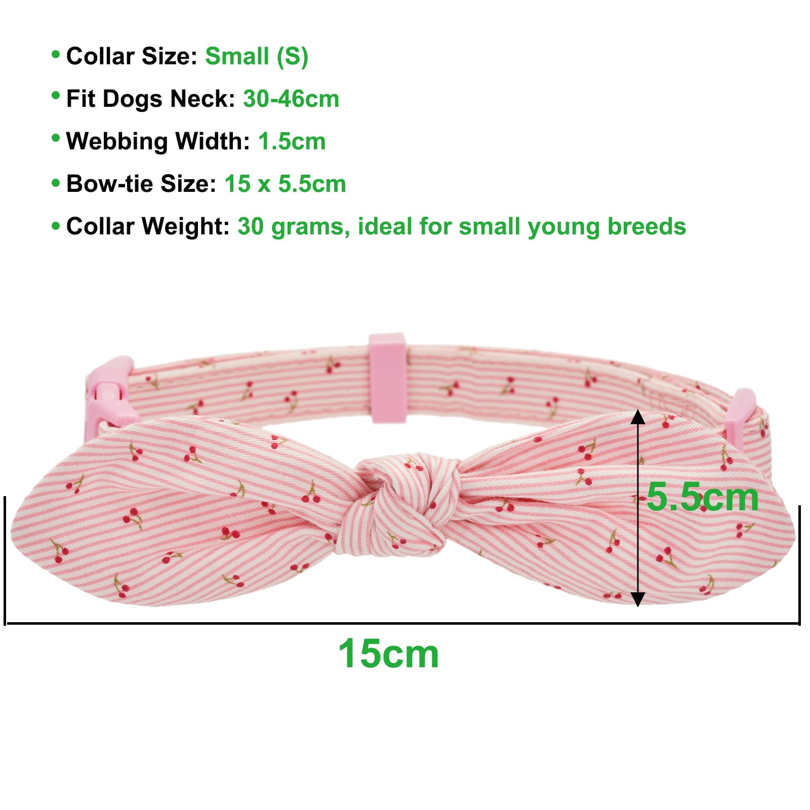 YUDOTE Cotton Dog Collar Soft Lightweight with Hand-tied Knot Bow Non-irritating for Small Dogs Delicate Neck 30-46cm,Pink Cherries - Image 3