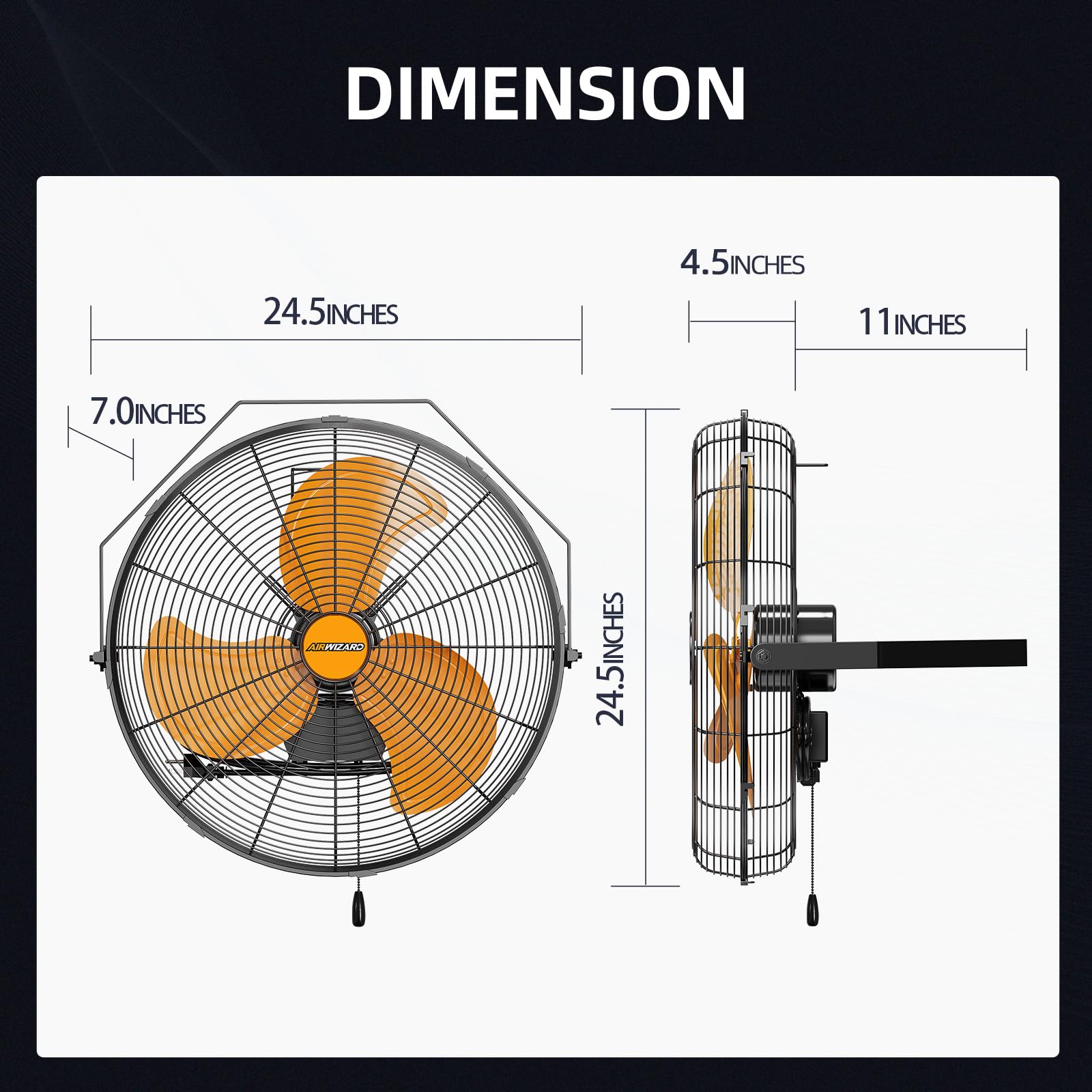 Ventilador industrial de pared de 20 pulgadas, ventilador de pared de metal de alta velocidad de 4850 CFM, 3 velocidades, inclinación ajustable, uso comercial para garaje, gimnasio, patio 5