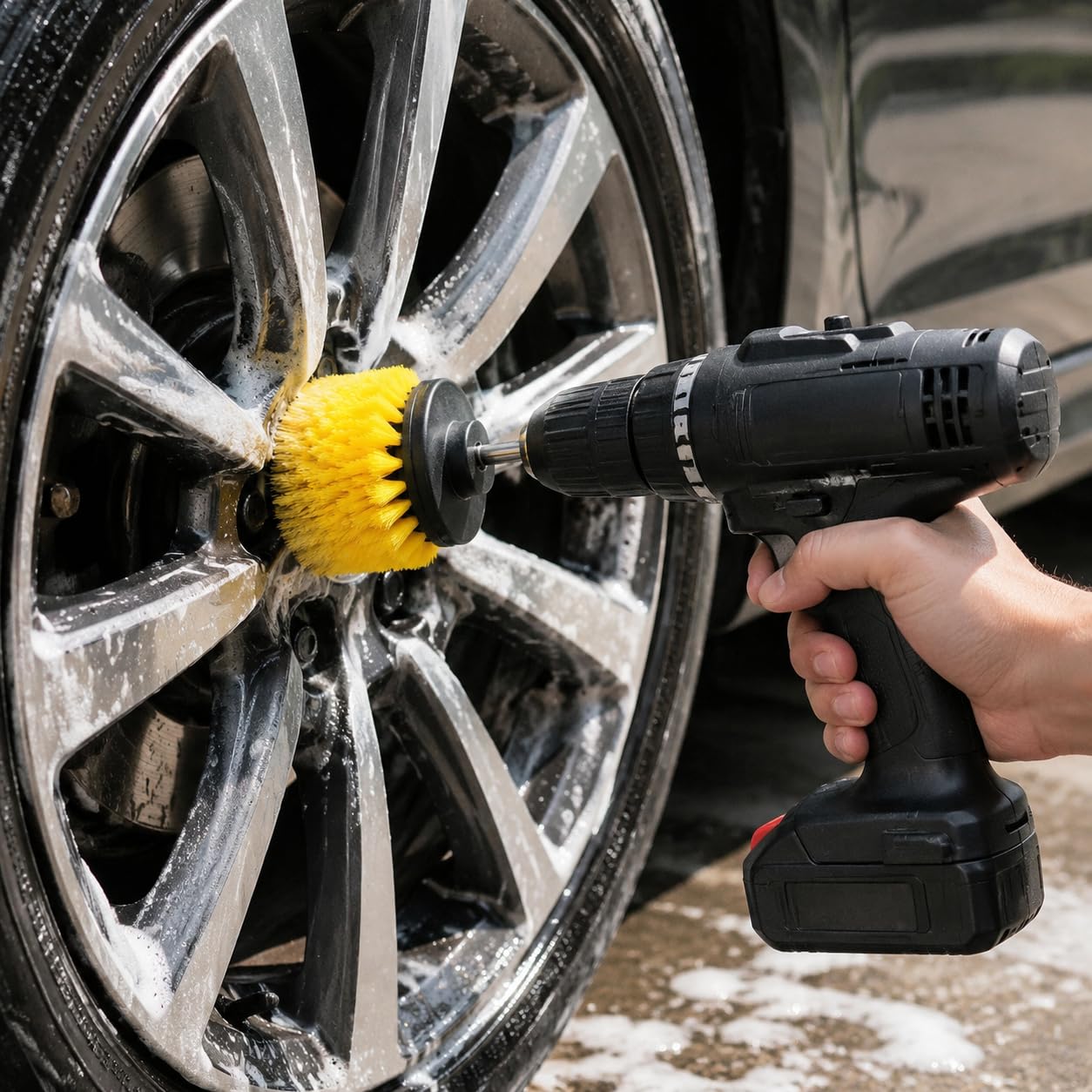 27-teilig Auto Reinigungsset, Autowaschbürste Bohrmaschine, Detailing Set für Innen & Außen, Autopflege Set komplett, Gelb