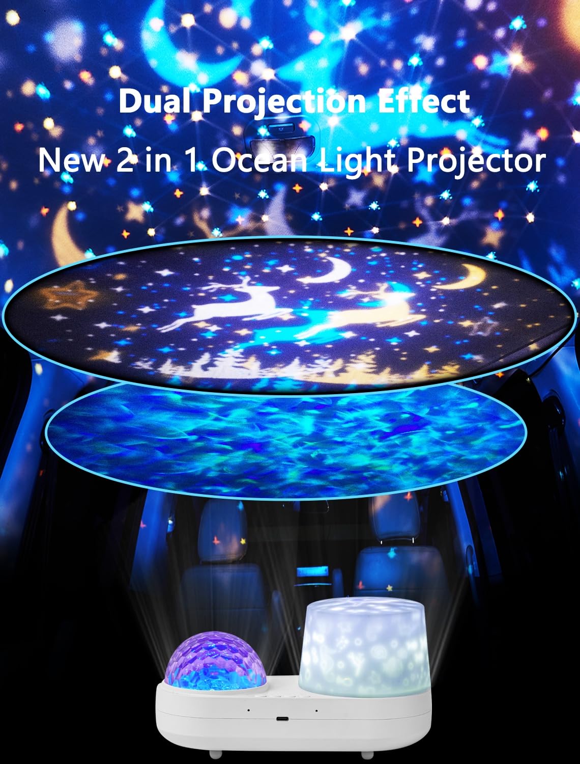 Projektor fal oceanicznych lampka nocna do sypialni dziecięcej – 10 kolorów fal oceanu + 6 filmów, timer obrotu 360 stopni dla dzieci, dziewczynek, na urodziny, Boże Narodzenie, prezenty, sufit