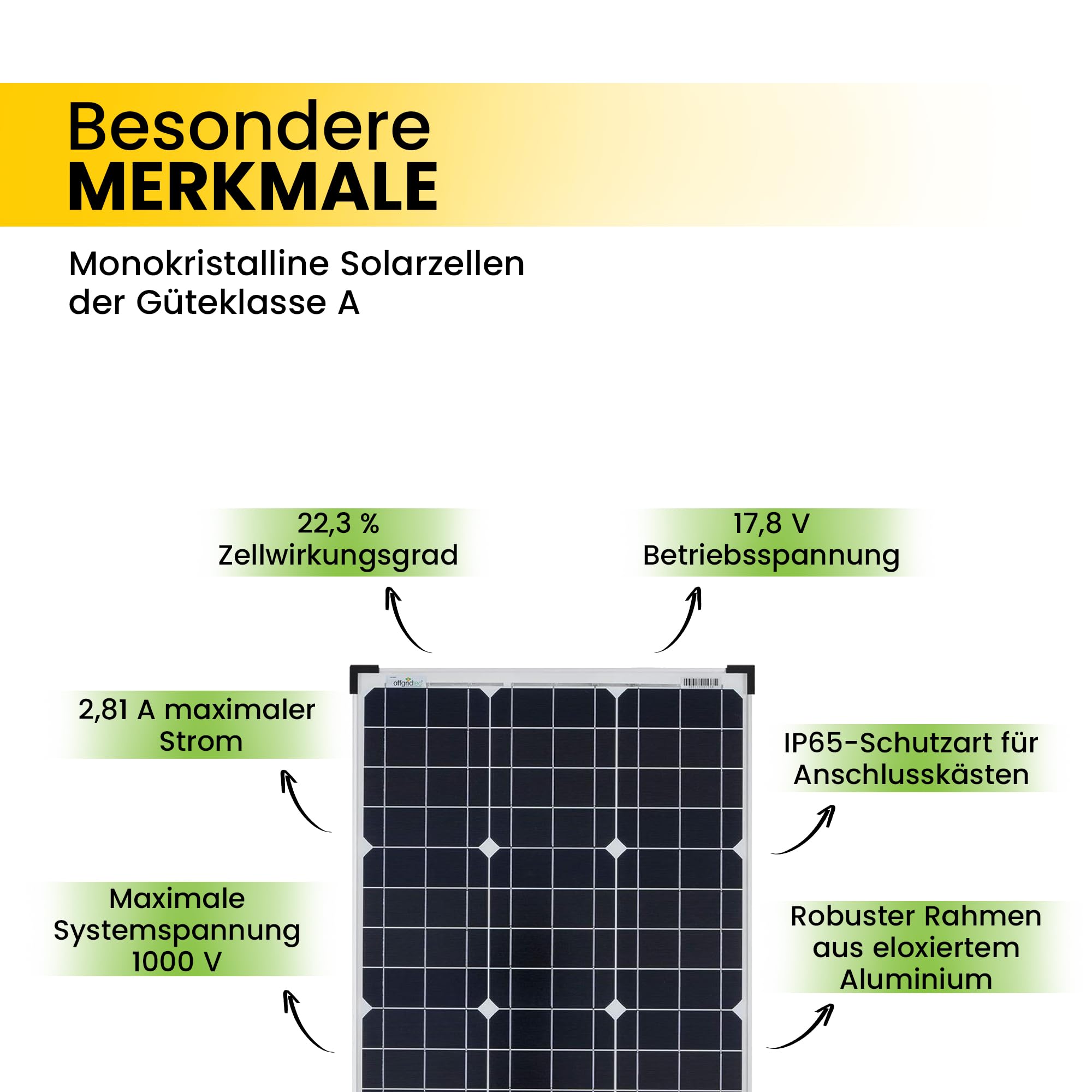 Offgridtec 50 W moduł słoneczny/panel słoneczny/ogniwo słoneczne 12 V, 3-01-001260