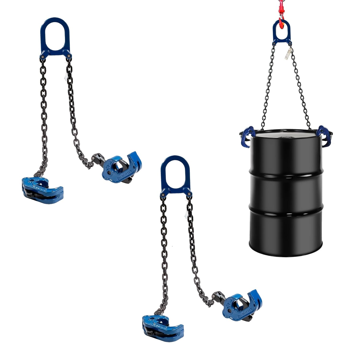 Mytee Products 2 Pack Chain Drum Lifter for 30 & 55 Gallon Drum Lift 2000 lbs WLL Vertical - Carbon Steel Hook w/Built-in Spring - Metal/Plastic Drum & Barrel Lifter w/Self Locking Hoist