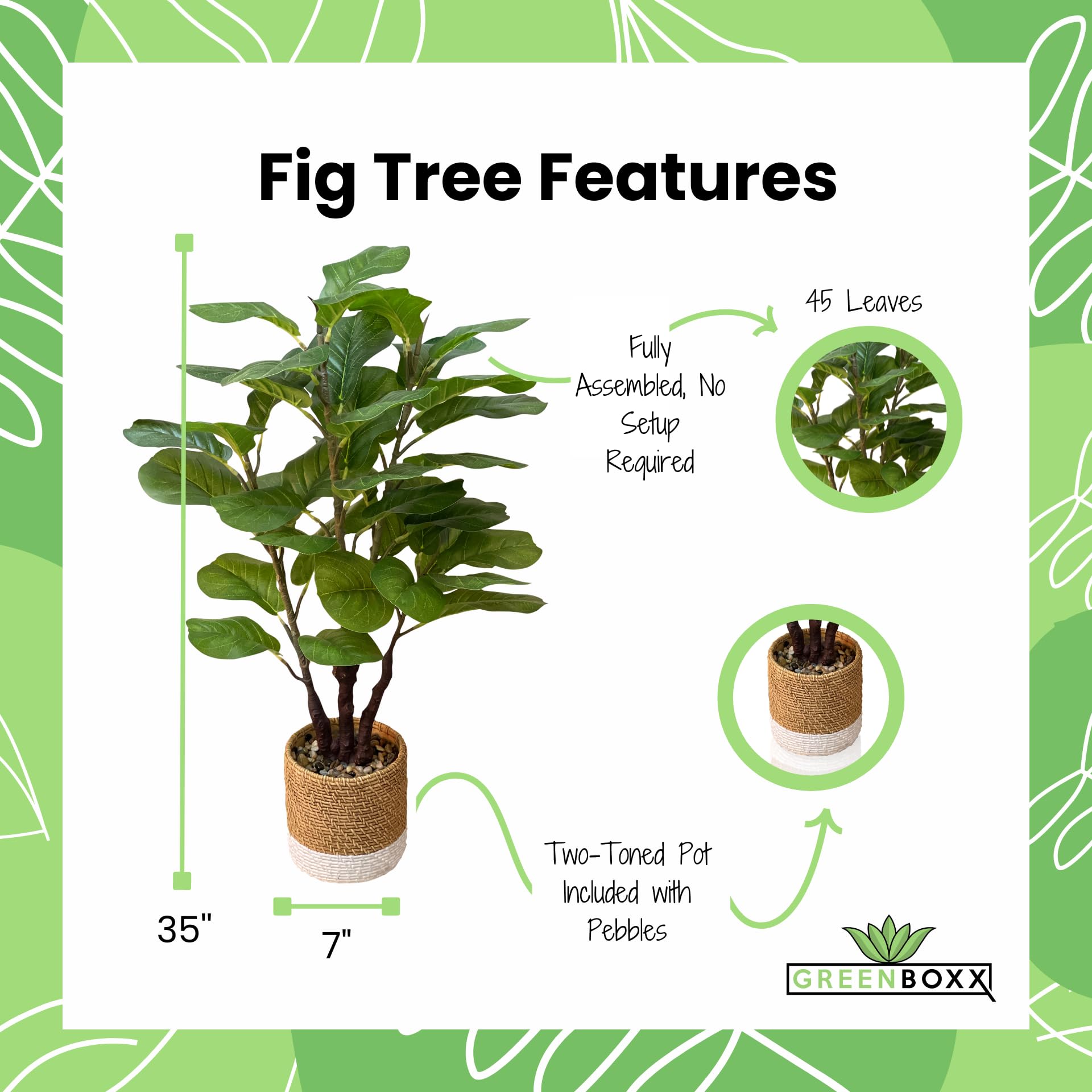 Amazon｜GreenBoxx 35インチ 人工フィドルリーフ イチジクの木 人工