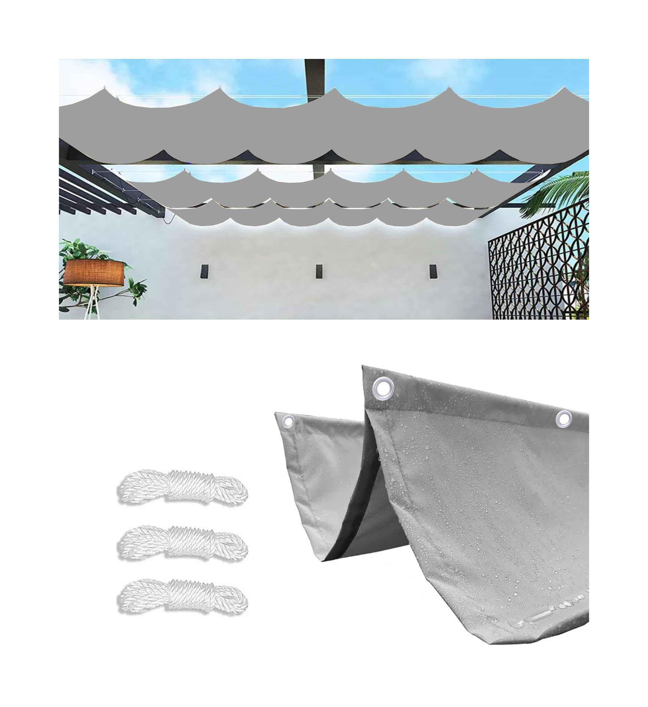Retráctil Toldo Vela Rectangular 2x2.5M(AxL) Toldos Exterior Terraza Impermeable Ondulada Toldo Vela de Sombra con Ojales y Cuerdas 95% protección UV para Exterior Patio jardín Gris Claro