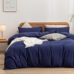 BESTOUCH Duvet Cover Set 100% Washed Cotton Linen Feel Super Soft Comfortable Chic Lightweight 3 PCs Home Bedding Set Cornflower Blue Queen | Washed Cotton, Linen Feel, Soft Wrinkle Texture, Hidden Zipper, 8 Ties, Breathable Lightweight Durable Comfy